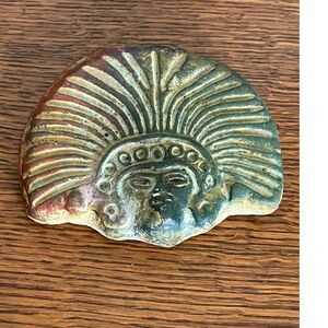 Aztec Mayan Tribal Wall Face Mask Warrior God Plaque Red Clay Pottery Mexico VTG